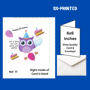 Handmade birthday card with cartoon owl and cheeky quote